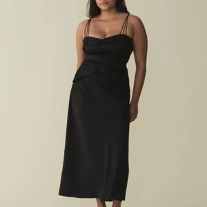 NWT Doen Donetta Satin Silky Sweetheart Strappy A Line Midi Gown Dress Black